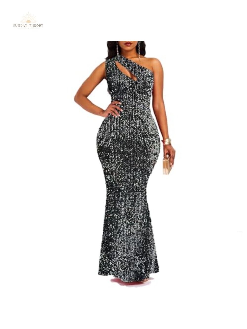Sequins Sleeveless Oblique Collar Mermaid Maxi Dress Bodycon Party Dress